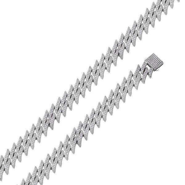 Rhodium Plated 925 Sterling Silver CZ Encrusted Spike Barbed Wire 10mm Chain or Bracelet