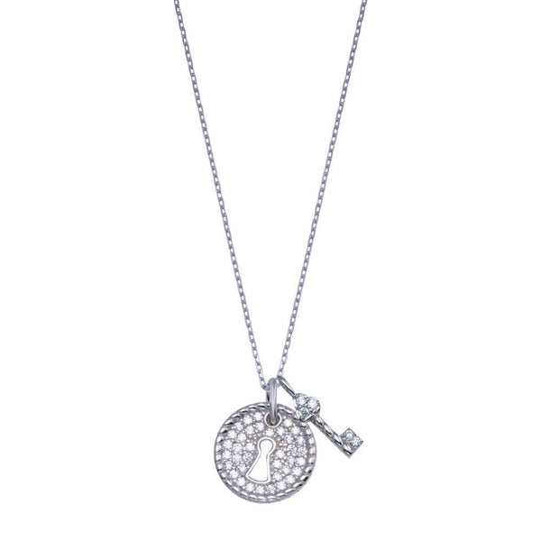 Rhodium Plated 925 Sterling Silver Lock and Key Necklace