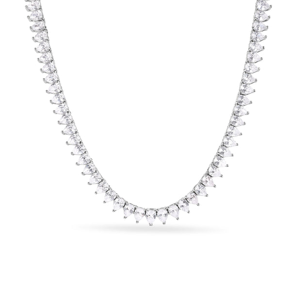 Rhodium Plated 925 Sterling Silver Pear Cut Clear CZ 5mm Tennis Necklace