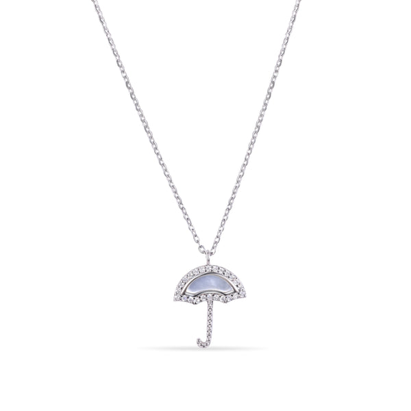 Rhodium Plated 925 Sterling Silver Umbrella Synthetic Mother of Pearl Adjustable Necklace