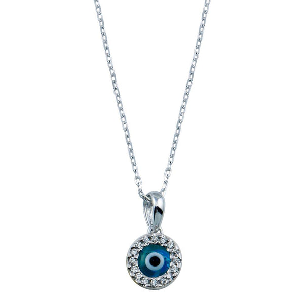 Silver 925 Rhodium Plated Round Evil Eye Necklace