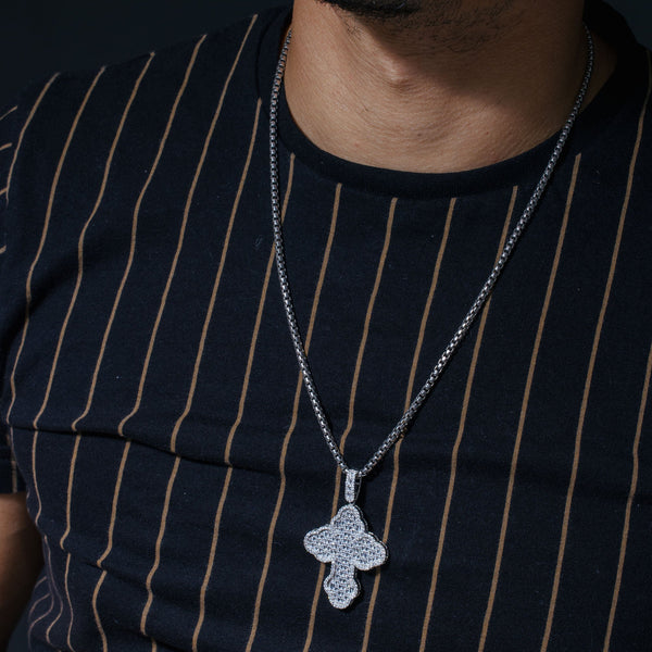 Rhodium Plated 925 Sterling Silver Cathedral Cross Baguette Clear CZ Pendant
