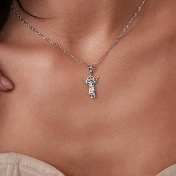 Rhodium Plated 925 Sterling Silver Baby Jesus 14.2mm x 21.9mm Pendant