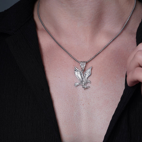 Rhodium Plated 925 Sterling Silver American Eagle 35.5mm x 38.3mm Pendant