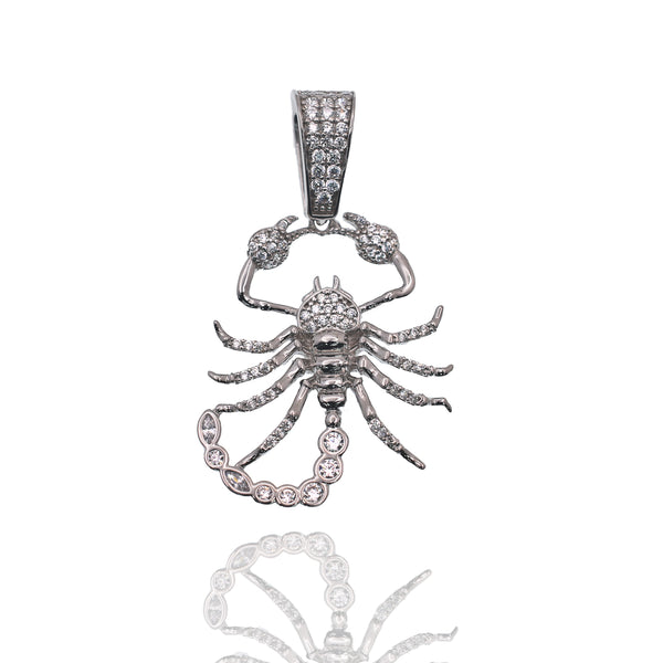Rhodium Plated 925 Sterling Silver Scorpion Clear CZ 23.5mm x 29.2mm Pendant