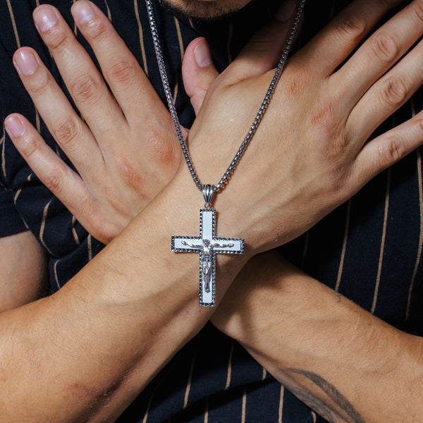 Sandblasted Finish 925 Sterling Silver Diamond Cut Jesus Christ Cross Pendant