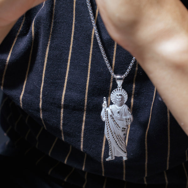 Sandblasted Finish 925 Sterling Silver Diamond Cut Jesus Christ Pendant