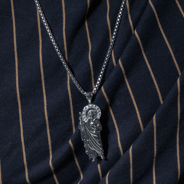 Rhodium Plated 925 Sterling Silver Saint Jude Clear CZ Pendant