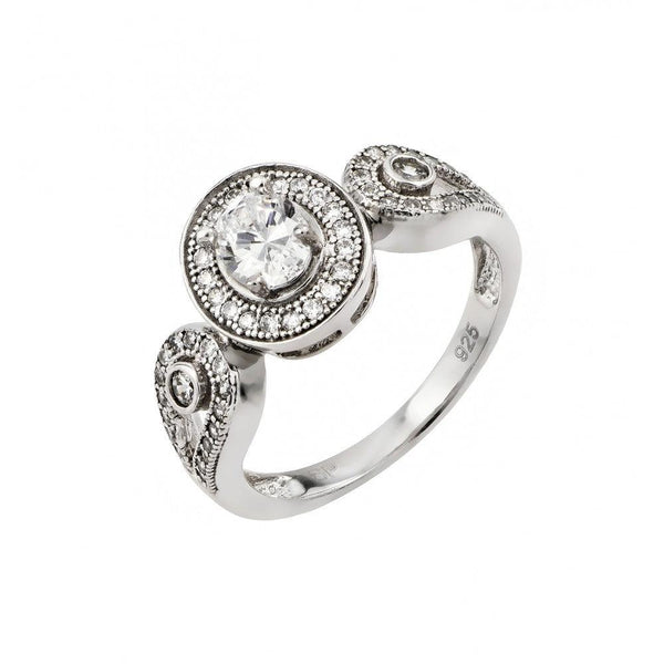 Silver 925 Rhodium Plated Clear Micro Pave Set Round CZ Ring