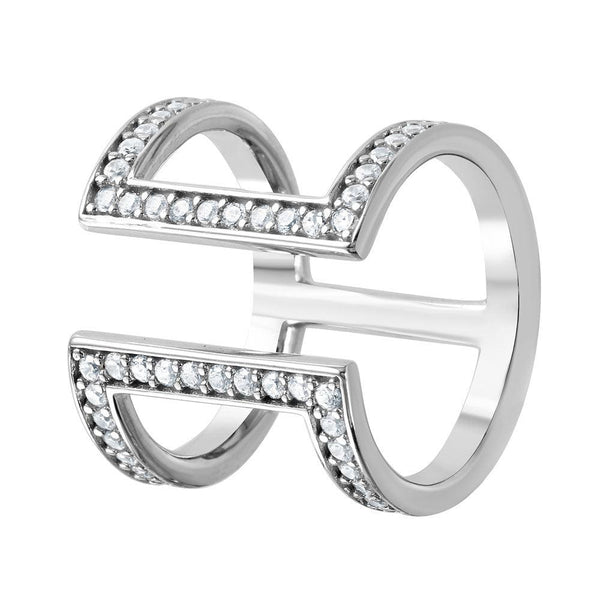 Silver 925 Rhodium Plated CZ Double Bar Ring