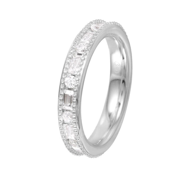 Silver 925 Rhodium Plated Chanel Set CZ Ring