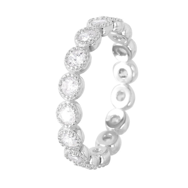 Silver 925 Rhodium Plated Round Eternity Stackable CZ Ring