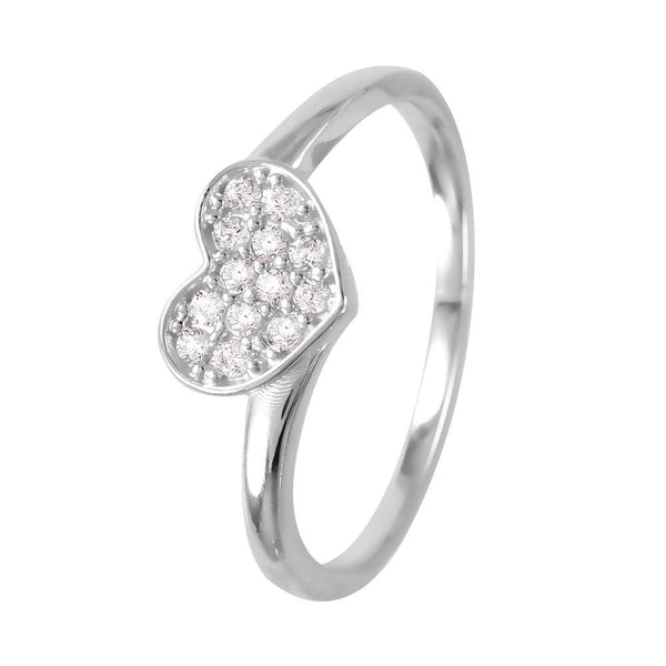 Silver 925 Rhodium Plated Round Band with CZ Heart Ring