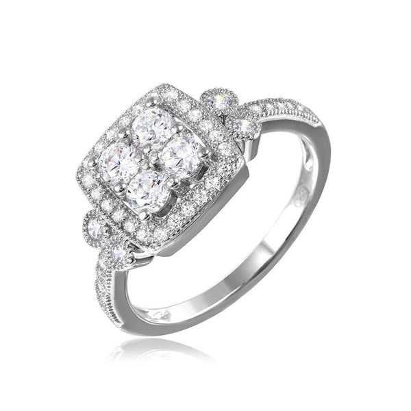 Silver 925 Rhodium Plated Square Halo Ring