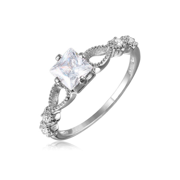 Silver 925 Rhodium Plated Open Shank CZ Center Stone Ring