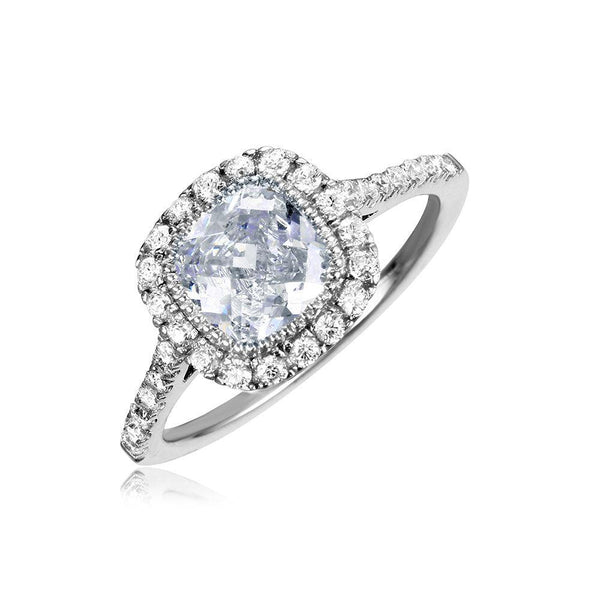 Silver 925 Rhodium Plated Square Halo CZ Ring