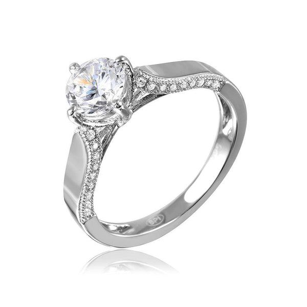 Silver 925 Rhodium Plated CZ Center Stone Ring