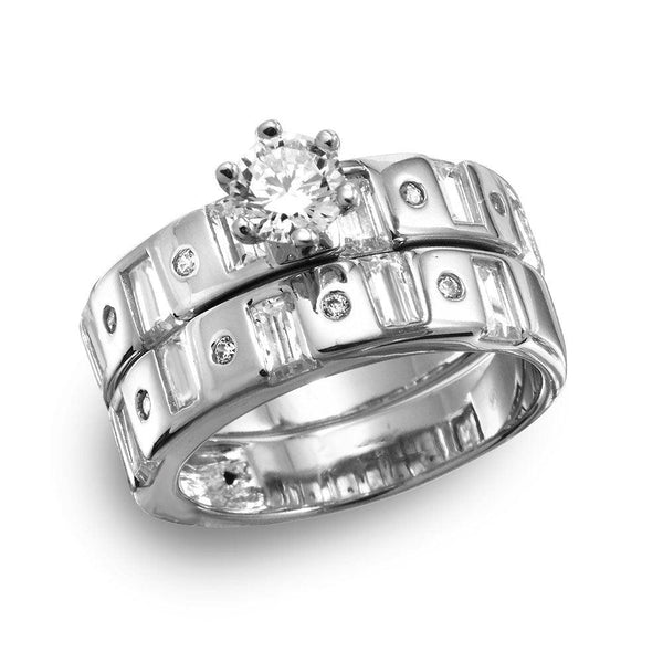 Silver 925 Rhodium Plated Baguette CZ Band Engagement Ring