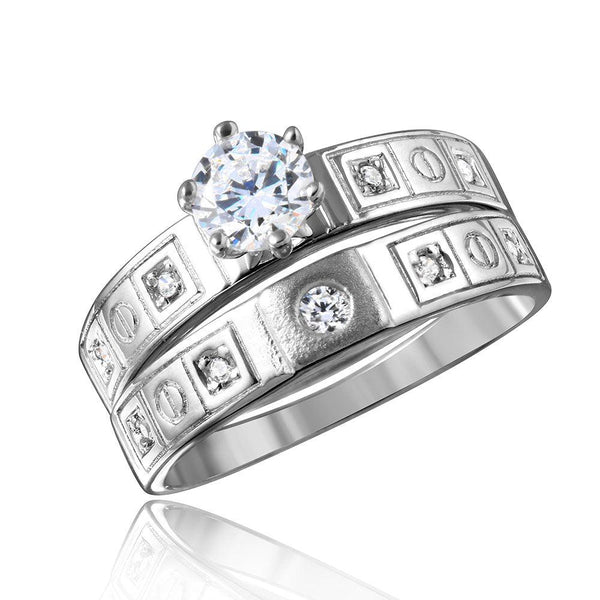 Silver 925 Rhodium Plated Square Design CZ Finish Wedding Ring