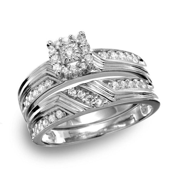 Silver 925 Rhodium Plated Square Halo CZ Engagement Ring