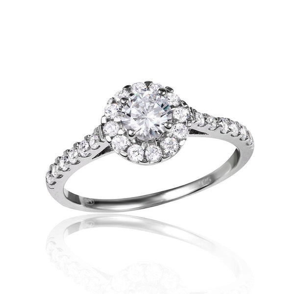 Silver 925 Rhodium Plated Halo CZ Ring