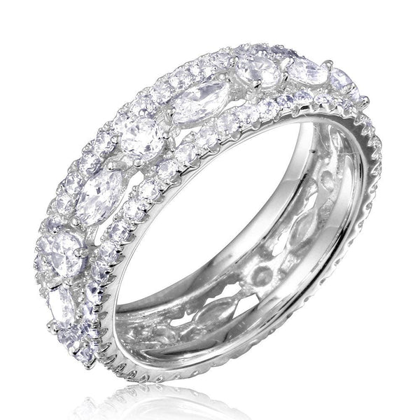 Silver 925 Rhodium Plated Band Encrusted with CZ Stones