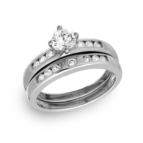 Silver 925 Rhodium Plated Round Pave Center Set Bridal Ring