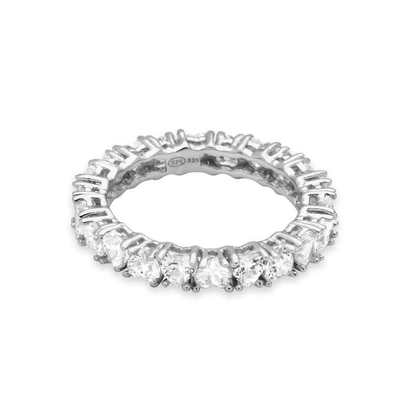 Silver 925 Rhodium Plated Eternity Ring with Heart Shaped CZ