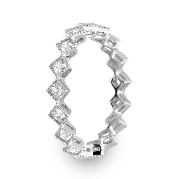 Rhodium 925 Plated Diamond Shaped Eternity Ring