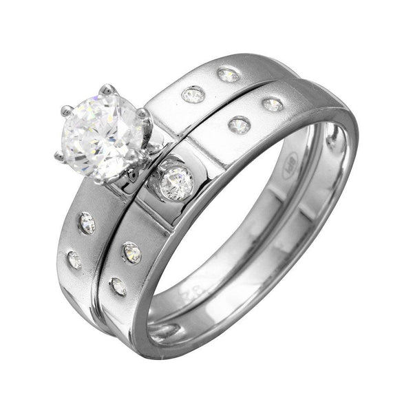 Half Matte Finish Rhodium Plated 925 Sterling Silver  CZ Trio Bridal Ring