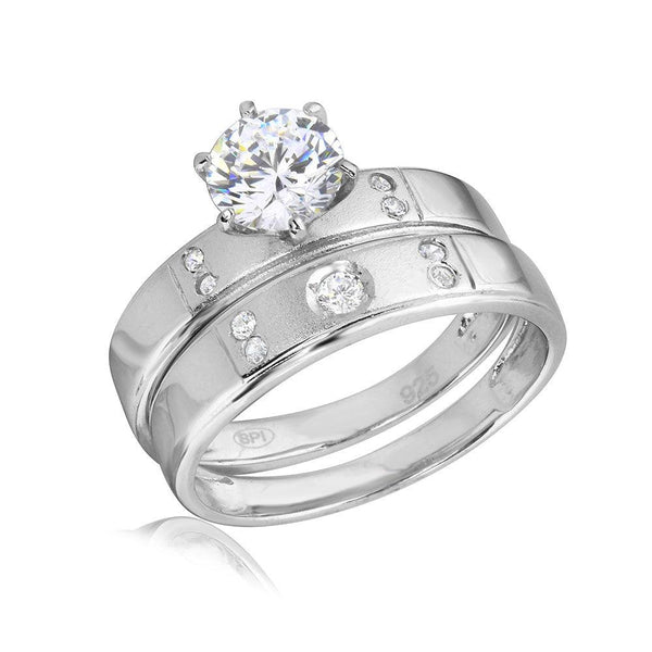 Rhodium Plated 925 Sterling Silver Matte Finish 5 CZ Wedding Ring