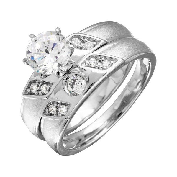Rhodium Plated 925 Sterling Silver Slash CZ Trios Bridal CZ Ring