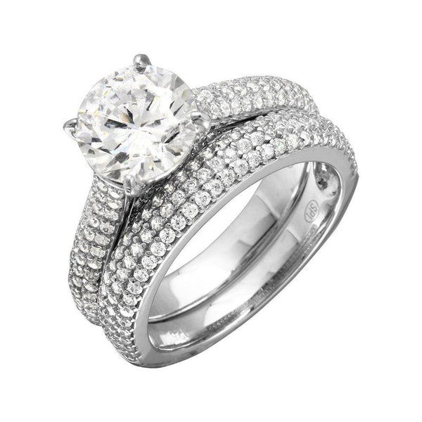 Rhodium Plated 925 Sterling Silver Micro Pave Shank Bridal Single Center Stone Ring