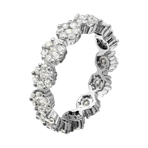 Rhodium Plated 925 Sterling Silver Flower CZ Band Ring