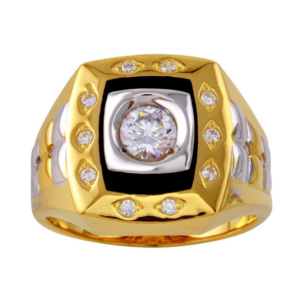 Three-Tone 925 Sterling Silver Square Ring with CZ