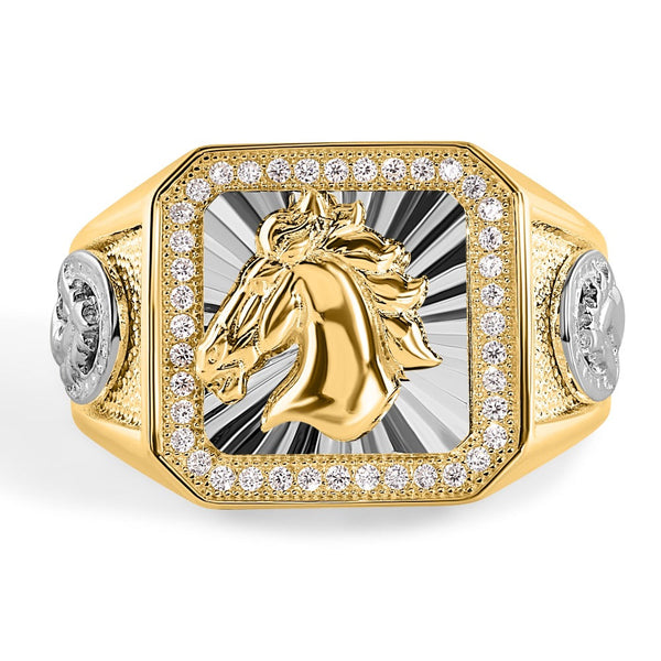 Gold Plated 925 Sterling Silver Men's Stallion Statement CZ Ring