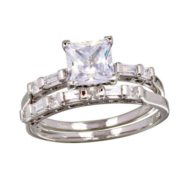 Rhodium Plated 925 Sterling Silver Princess Cut Engagement Ring