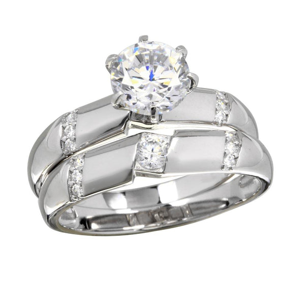 Rhodium Plated 925 Sterling Silver Double Stackable Rings with CZ