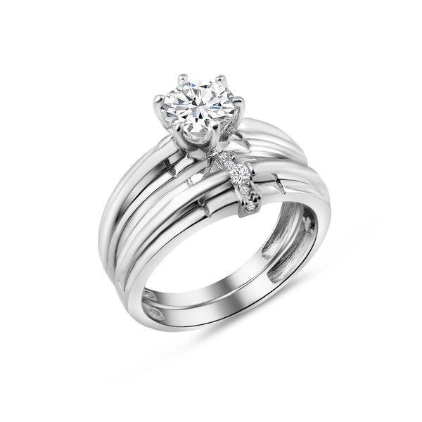 Rhodium Plated 925 Sterling Silver Double Stackable Ring with CZ