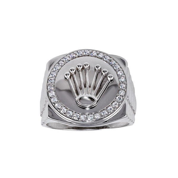 Rhodium Plated 925 Sterling Silver Disc Crown CZ Ring