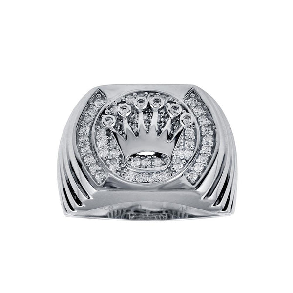 Rhodium Plated 925 Sterling Silver Crown Disc Ring