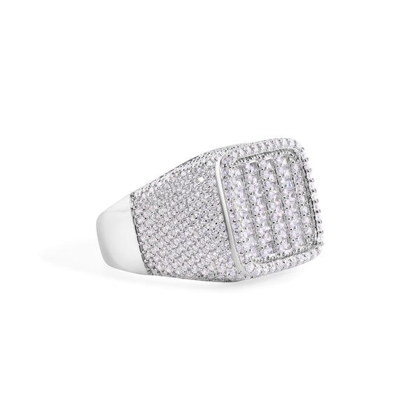 Rhodium Plated 925 Sterling Silver Men's Square Top Baguette Cut Clear CZ 17.5mm Ring