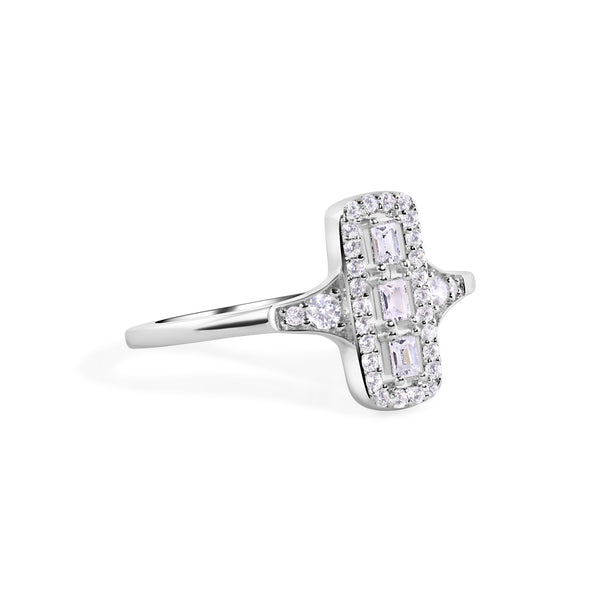 Rhodium Plated 925 Sterling Silver Rectangular Baguette Cut CZ 2.3mm Ring