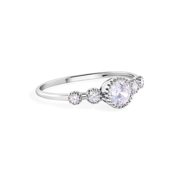 Rhodium Plated 925 Sterling Silver Round Clear CZ 1.4mm Ring
