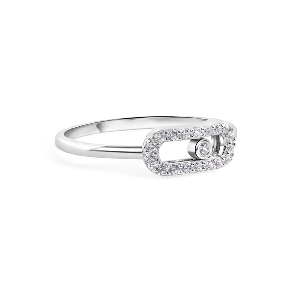 Rhodium Plated 925 Sterling Silver Oval Fidgeting Clear CZ 1.8mm Ring