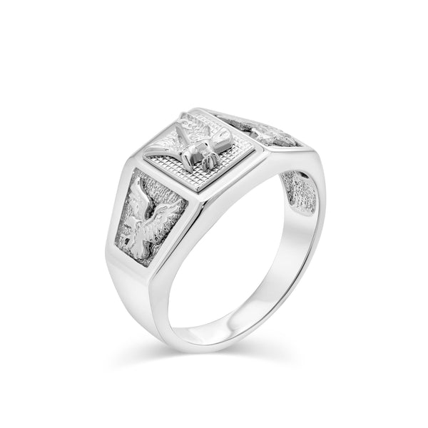 Rhodium Plated 925 Sterling Silver Men's American Eagle 11.6mm x 22.2mm Ring