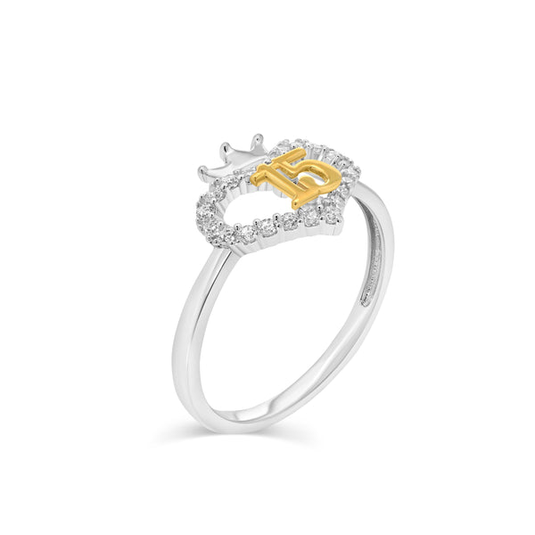 Two-Tone Plated 925 Sterling Silver Quinceañera Crown Heart Ring