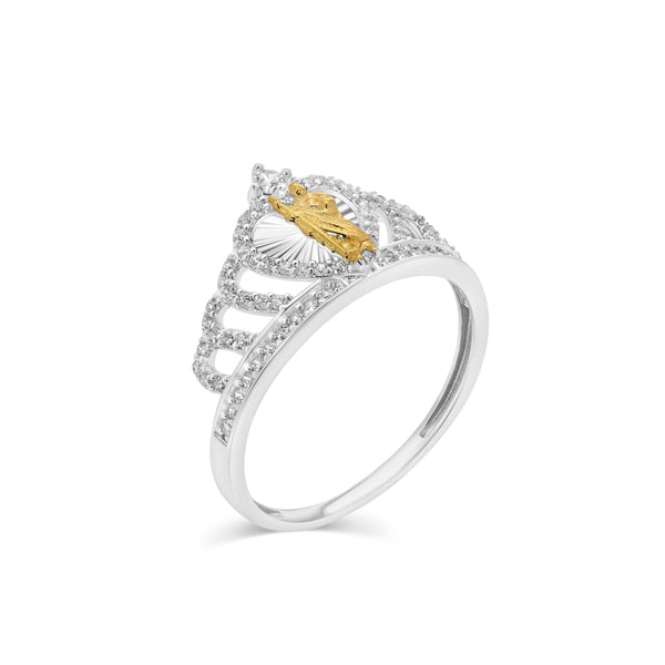Two-Tone Plated 925 Sterling Silver Saint Jude Crown Heart 18.4mm x 11.2mm Ring