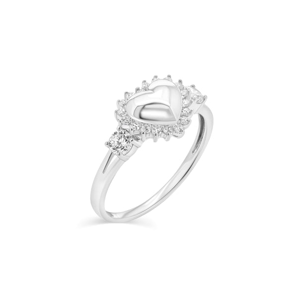 Rhodium Plated 925 Sterling Silver Heart 9mm x 10mm Clear CZ Ring