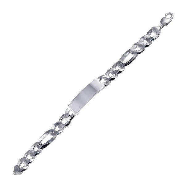 925 Sterling Silver Engravable ID Super Flat Figaro 350 Bracelet 14.4mm